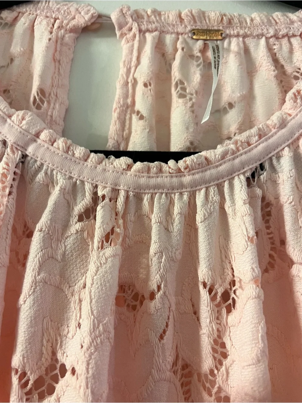 NWOT Free People Olivia Lace Balloon Sleeve Blouse Top in Pink